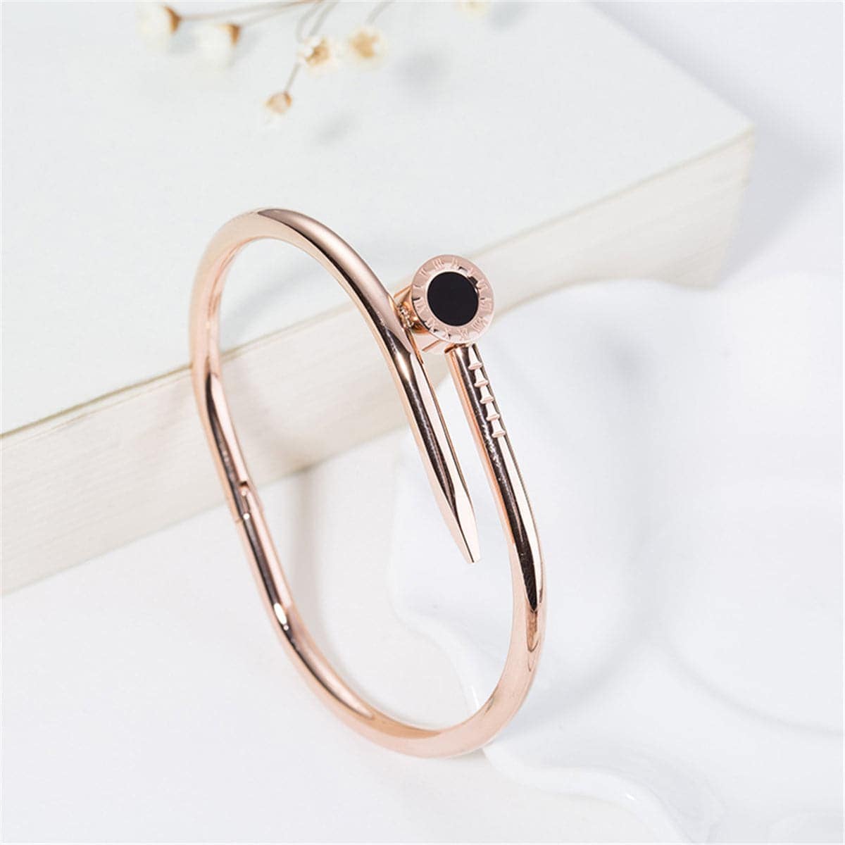 Rose Goldtone Roman Numeral Screw Cuff