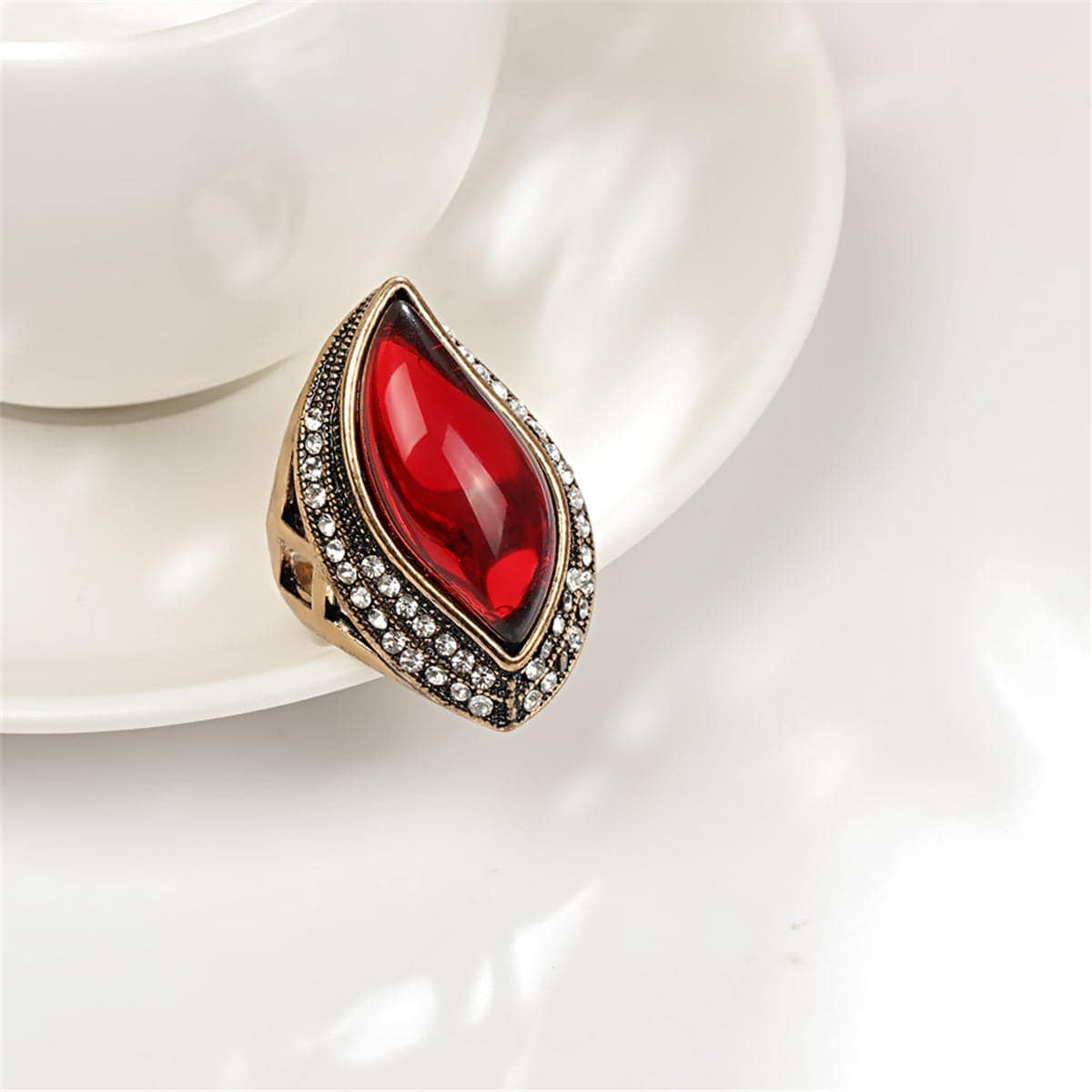 Red & Goldtone Abstract Leaf Ring