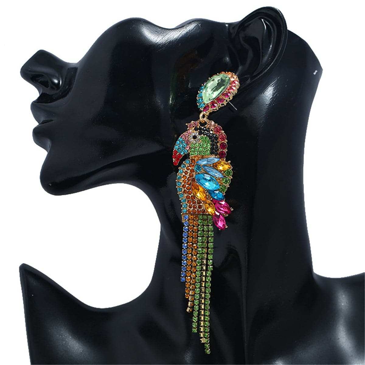 Blue Crystal & Cubic Zirconia Parrot Drop Earrings