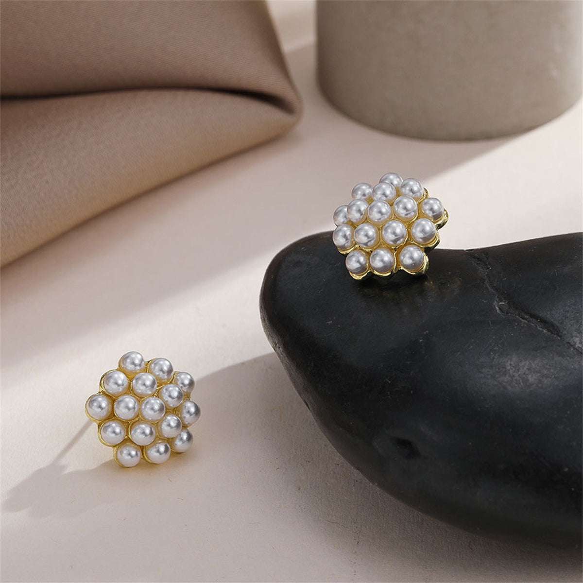 Pearl & Goldtone Cluster Bud Stud Earrings