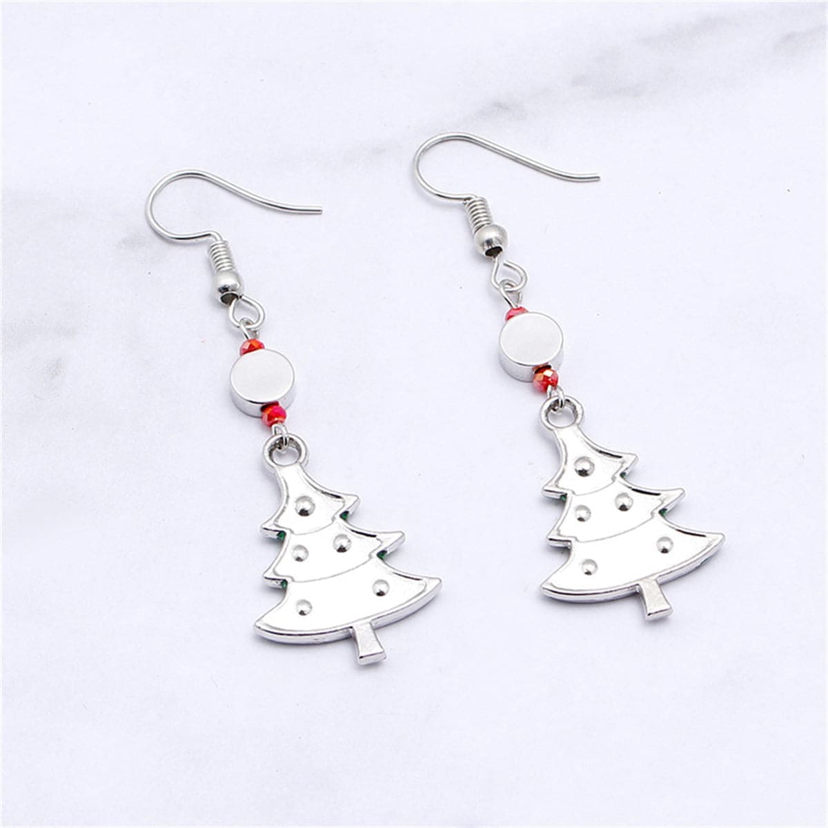 Red Rhinestone & Green Enamel Christmas Tree Drop Earrings