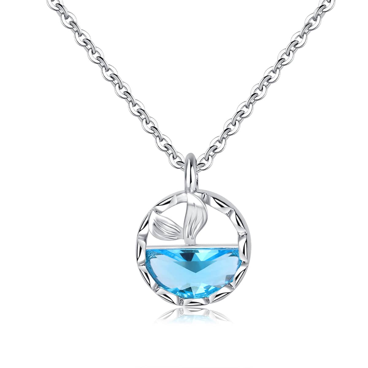 Blue Crystal & Silvertone Circular Fishtail Pendant Necklace