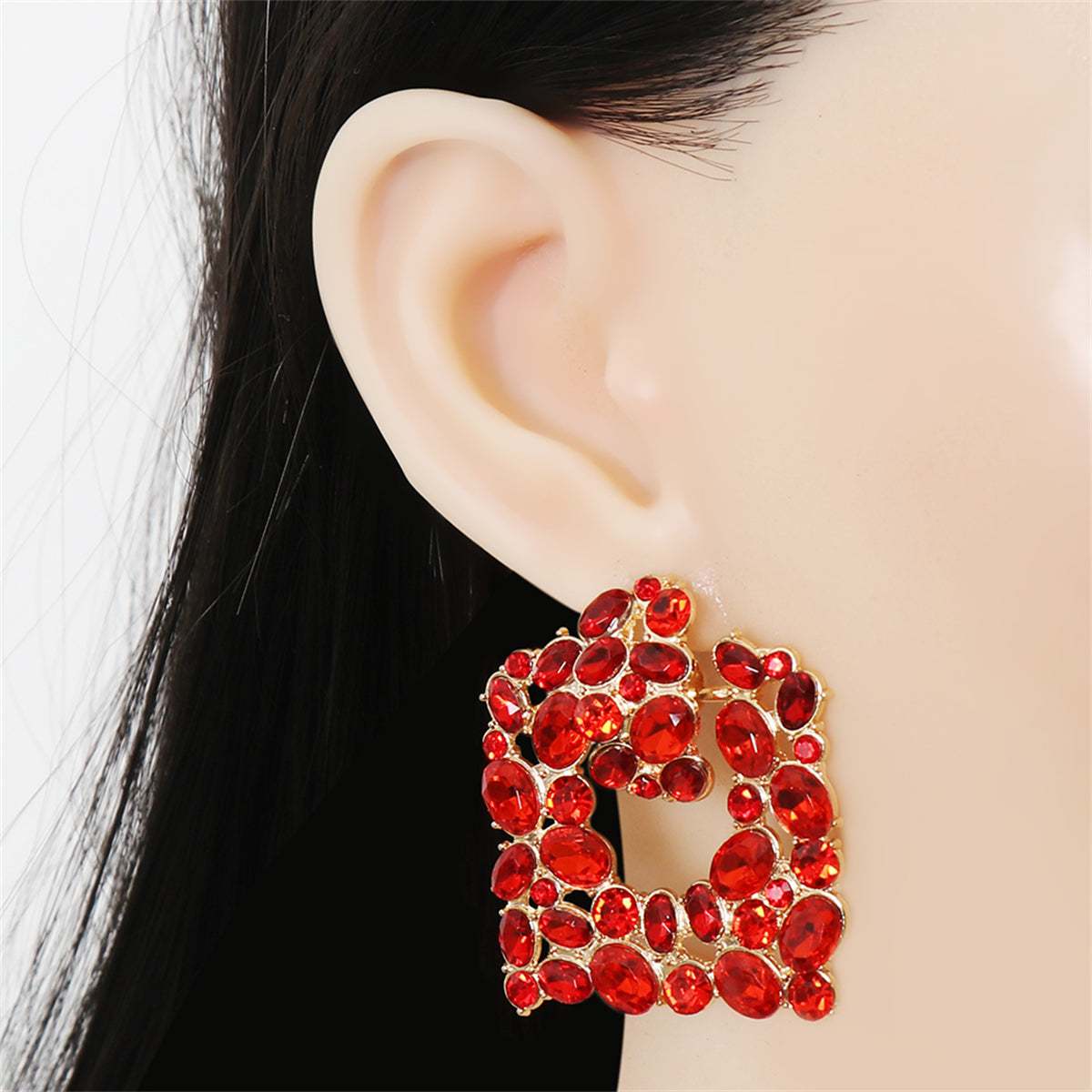 Red Crystal & Cubic Zirconia Cluster Drop Earrings