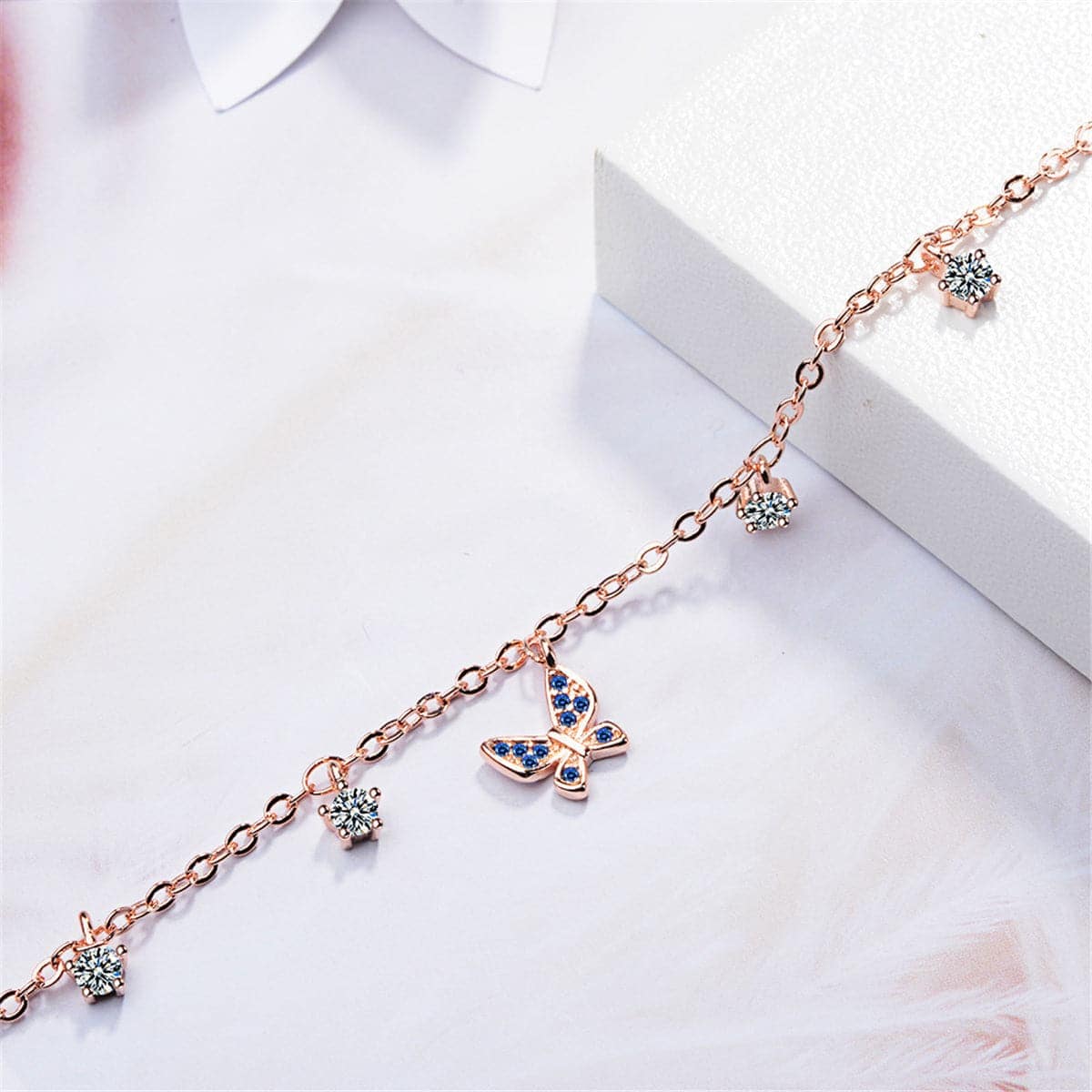 Cubic Zirconia & Rose Goldtone Butterfly Charm Bracelet