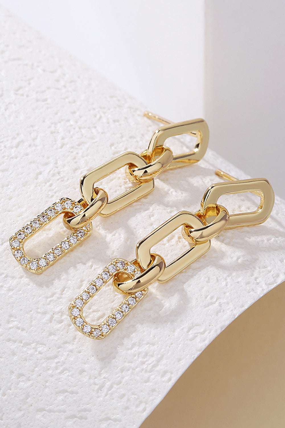 Gold Chain Link Rhinestone Decor Plate Stud Earrings - Gold