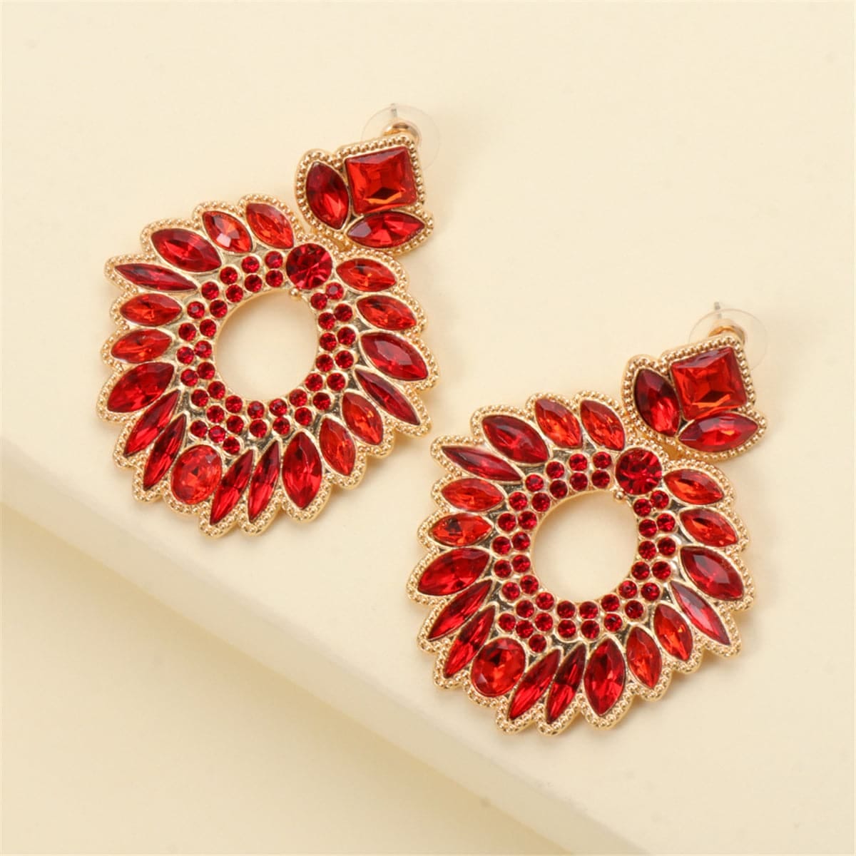 Red Crystal & Cubic Zirconia Goldtone Geometric Drop Earrings