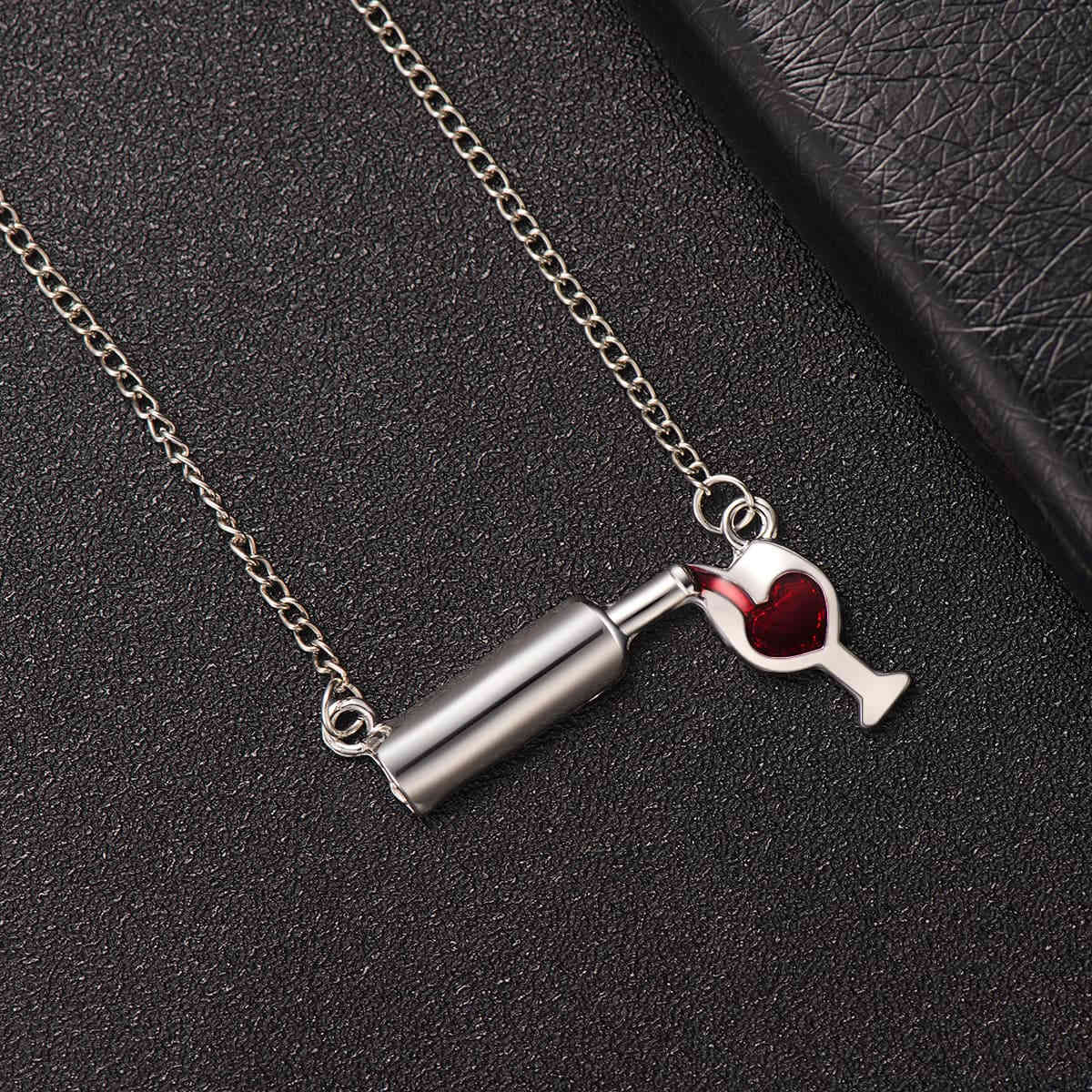Enamel & Silvertone Wine Pendant Necklace