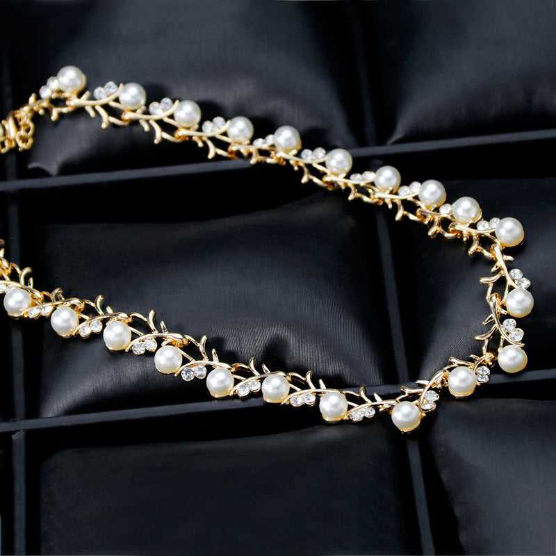 Cubic Zirconia & Pearl Goldtone Botany Necklace & Earrings Set