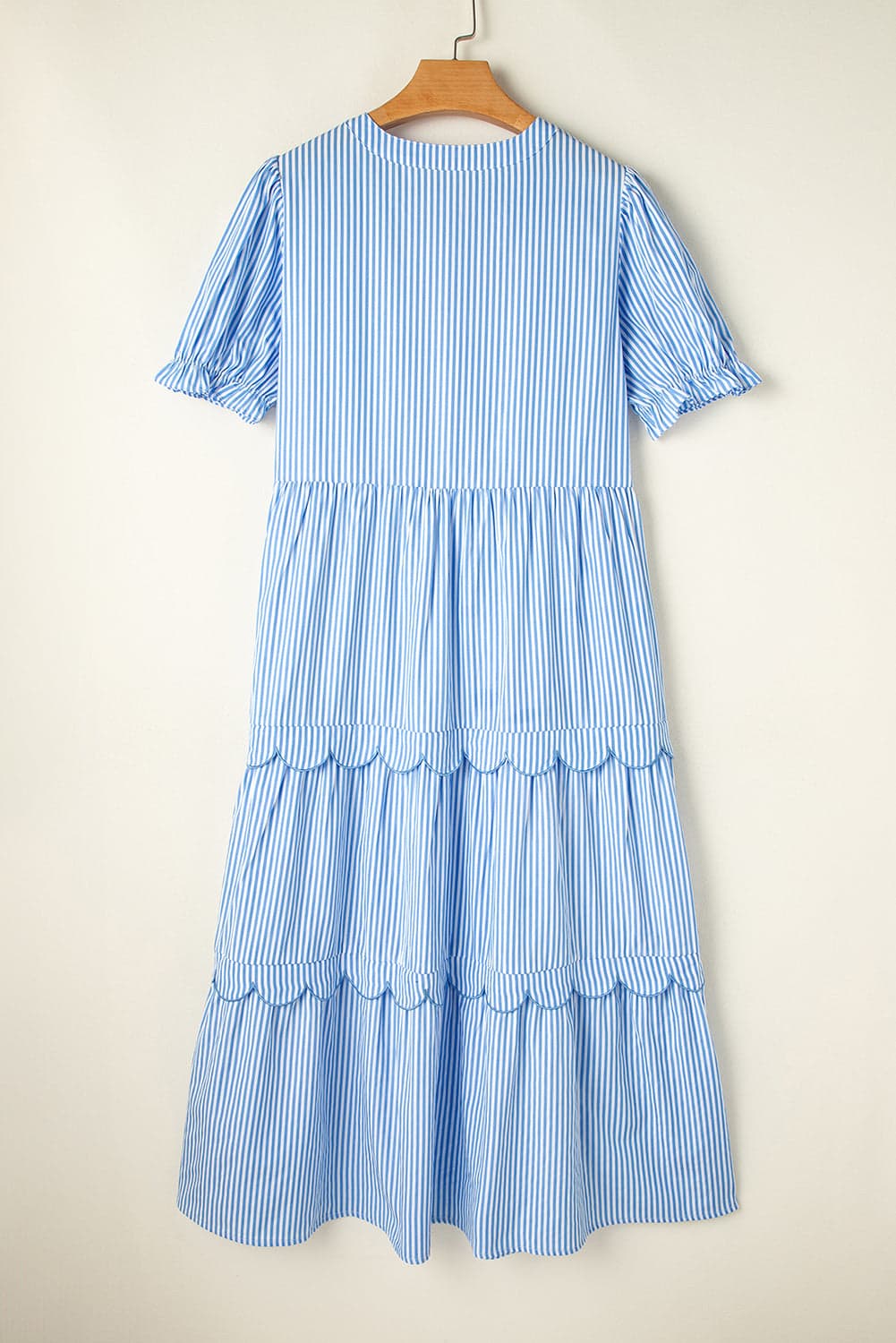 Threaded Pear Noah Stripe Tiered Scallop Long Dress