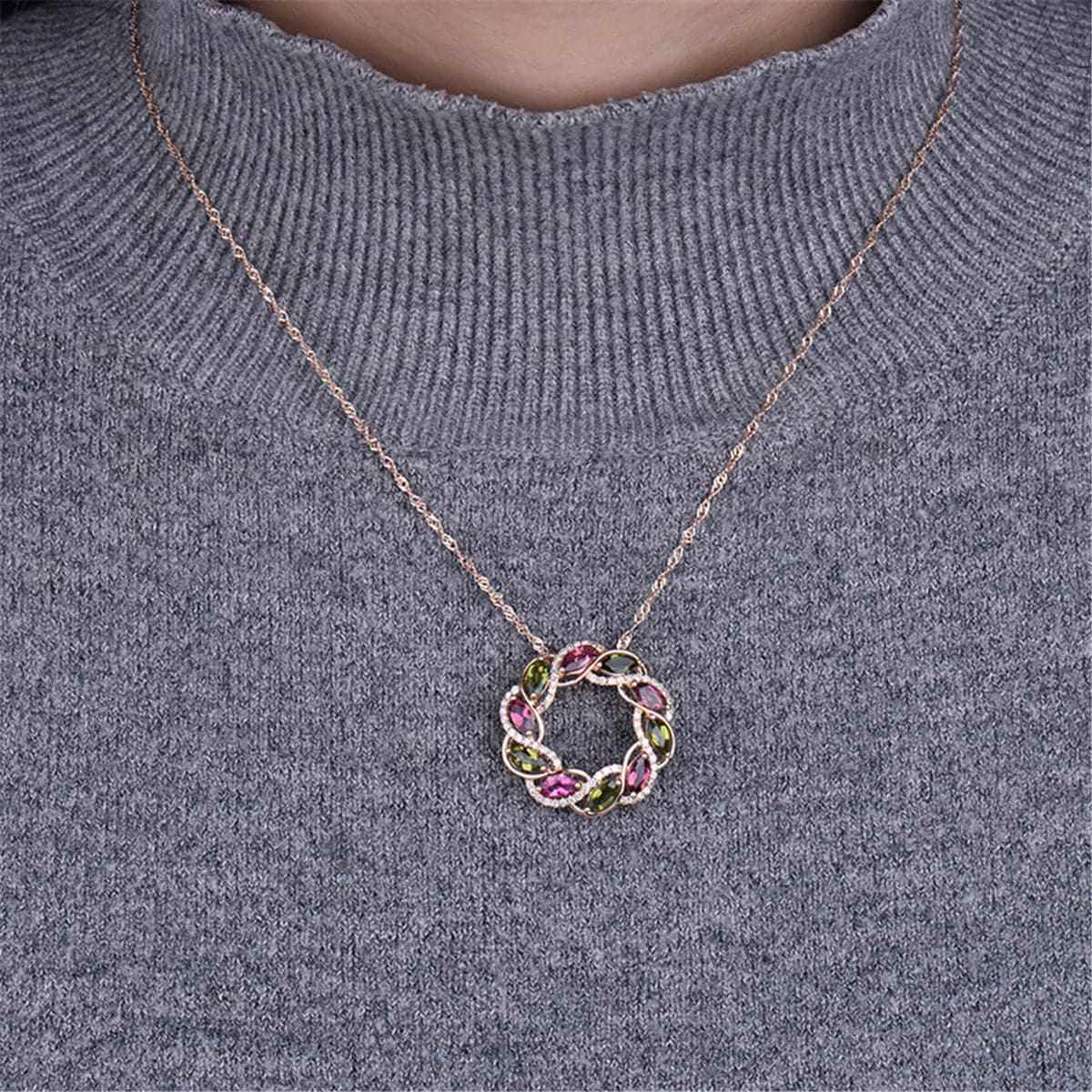 Cubic Zirconia & Rose Goldtone Floral Circle Pendant Necklace