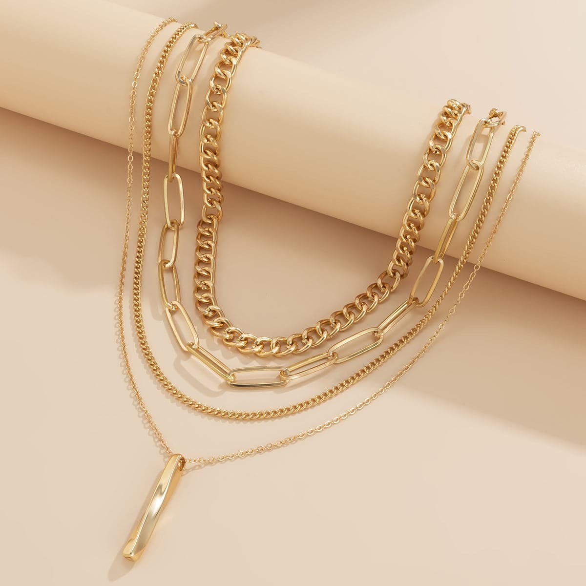 Goldtone Bar Pendant Necklace Set