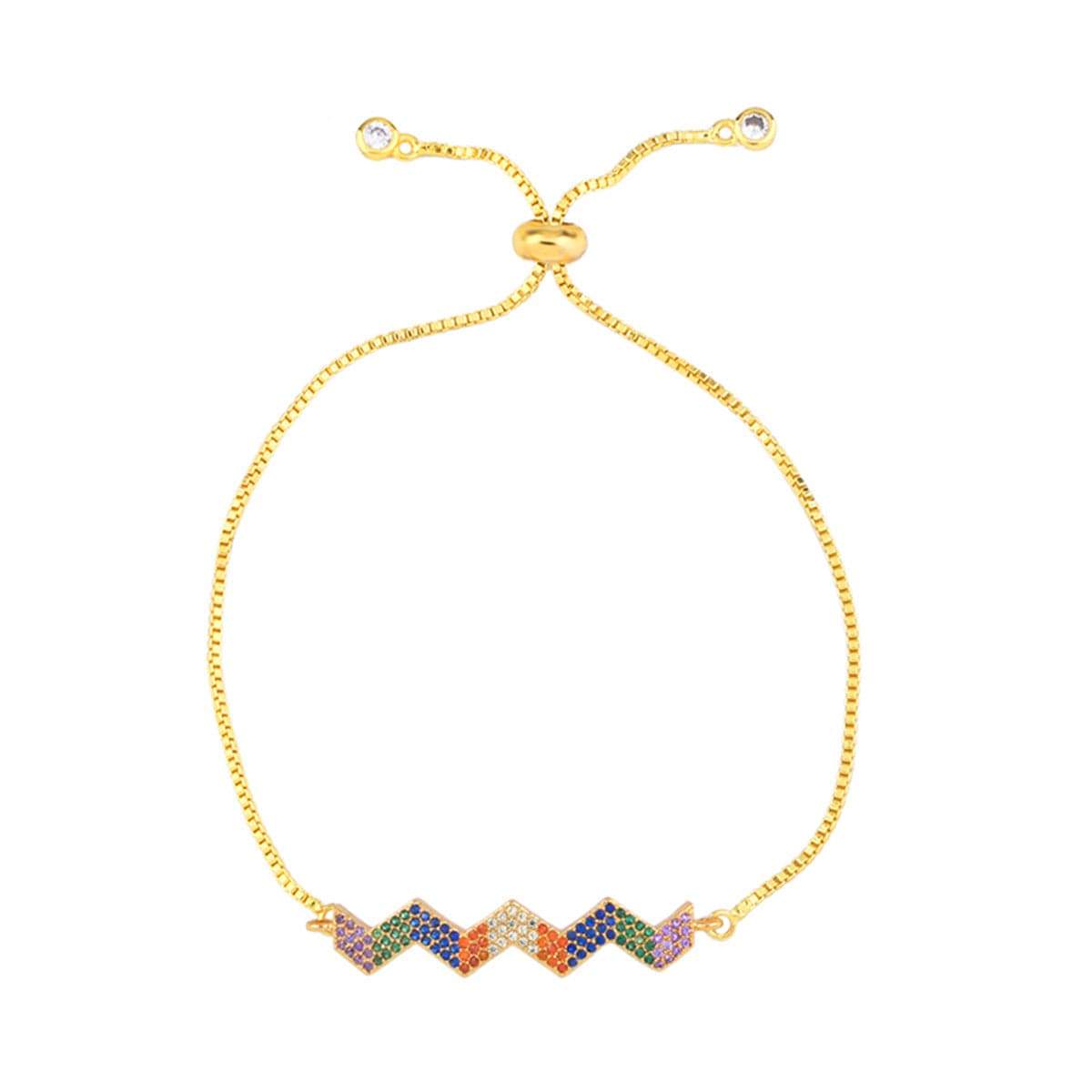 Colored Cubic Zirconia & Goldtone Charm Adjustable Bracelet