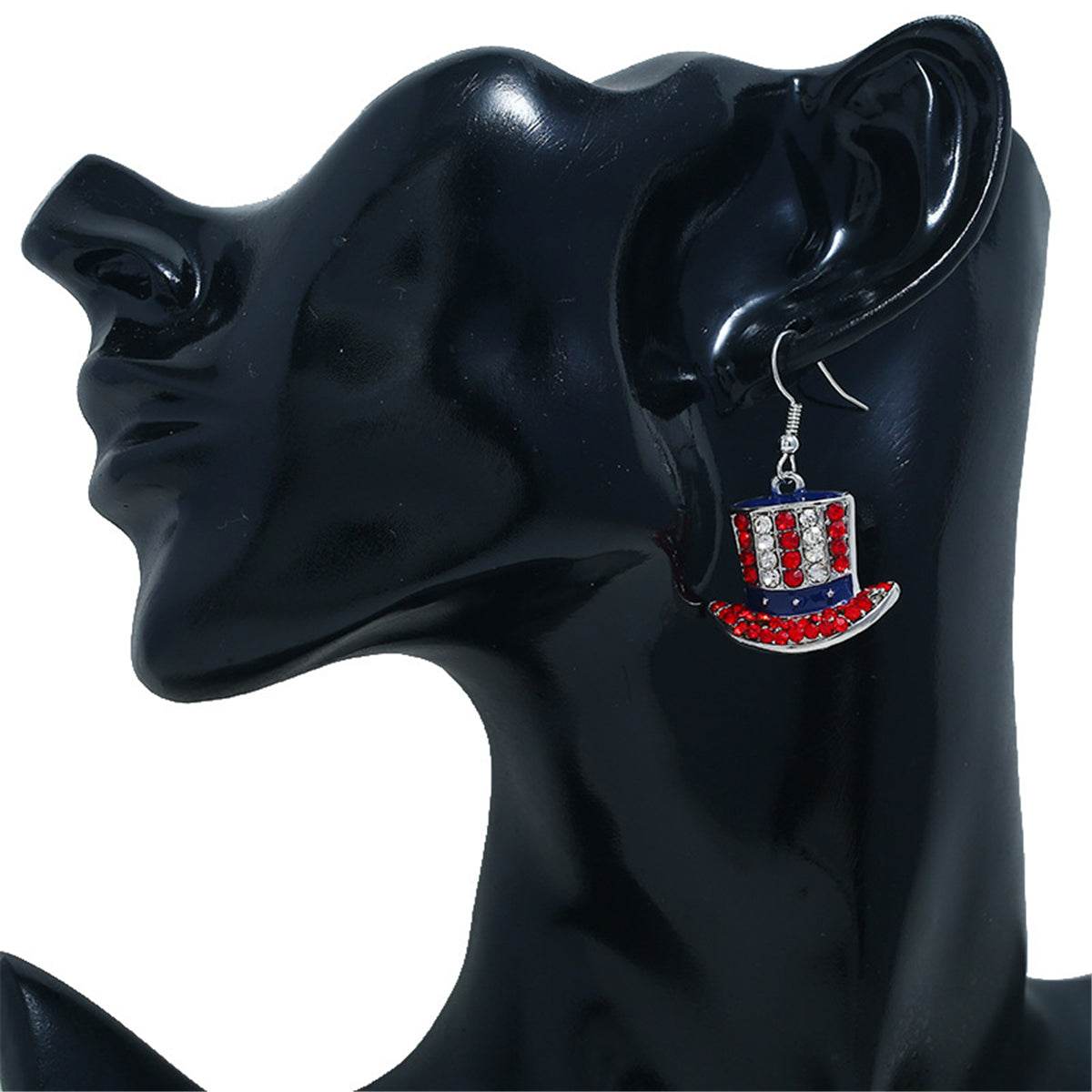 Red Cubic Zirconia & Silvertone Top Hat Drop Earrings