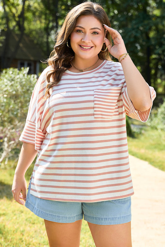 Threaded Pear Amari Plus Size Stripe Waffle Knit Top