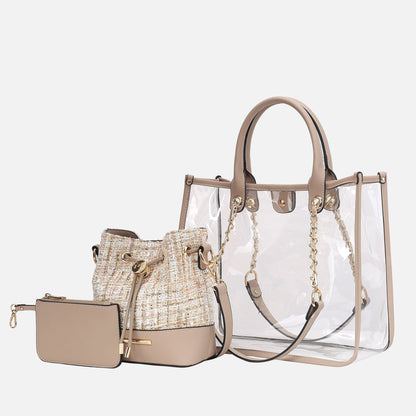 MKF Collection by Mia K. - Diva PVC Tote Bag with Tweed Bucket Bag