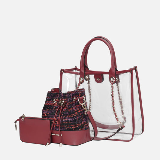 MKF Collection by Mia K. - Diva PVC Tote Bag with Tweed Bucket Bag
