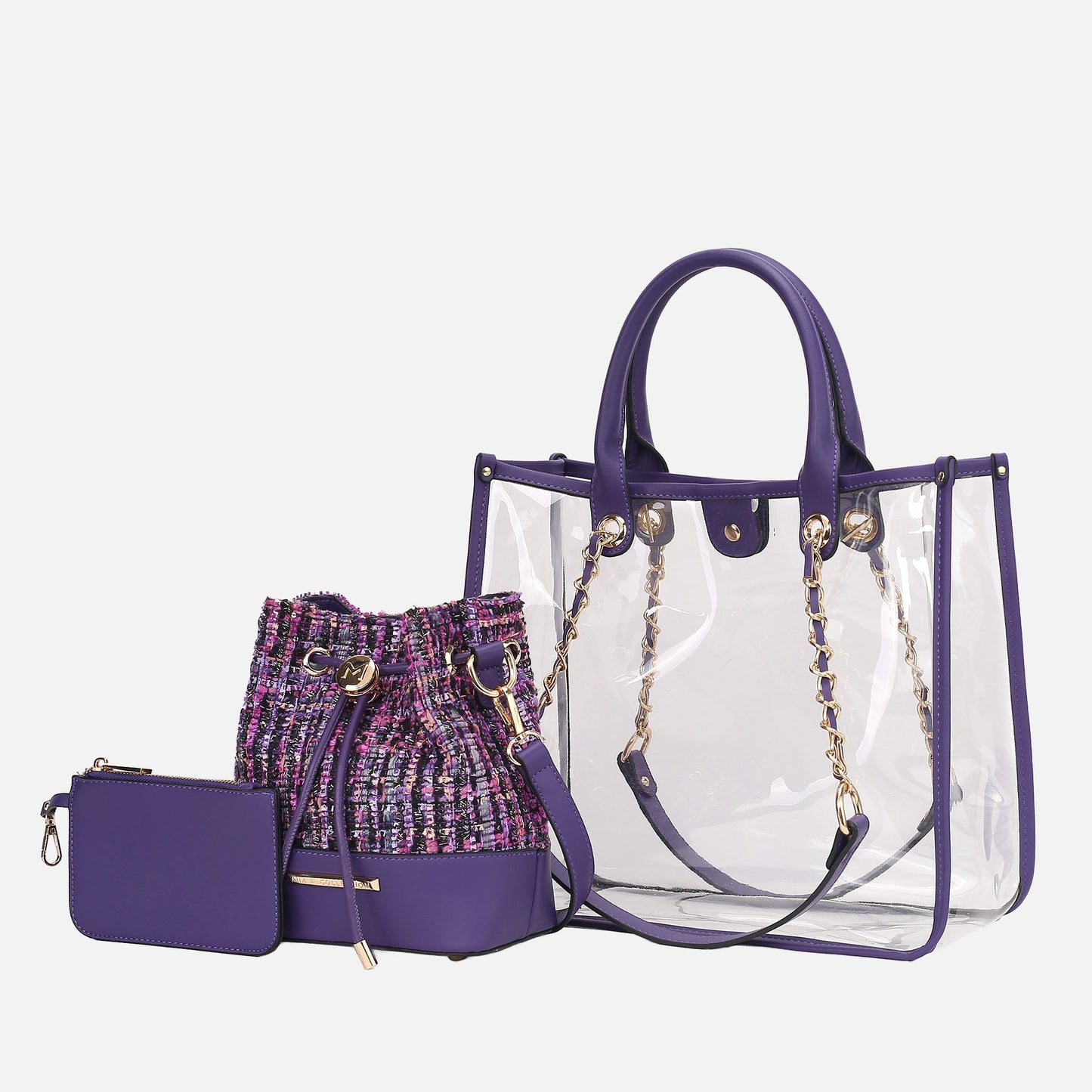 MKF Collection by Mia K. - Diva PVC Tote Bag with Tweed Bucket Bag