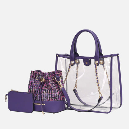 MKF Collection by Mia K. - Diva PVC Tote Bag with Tweed Bucket Bag