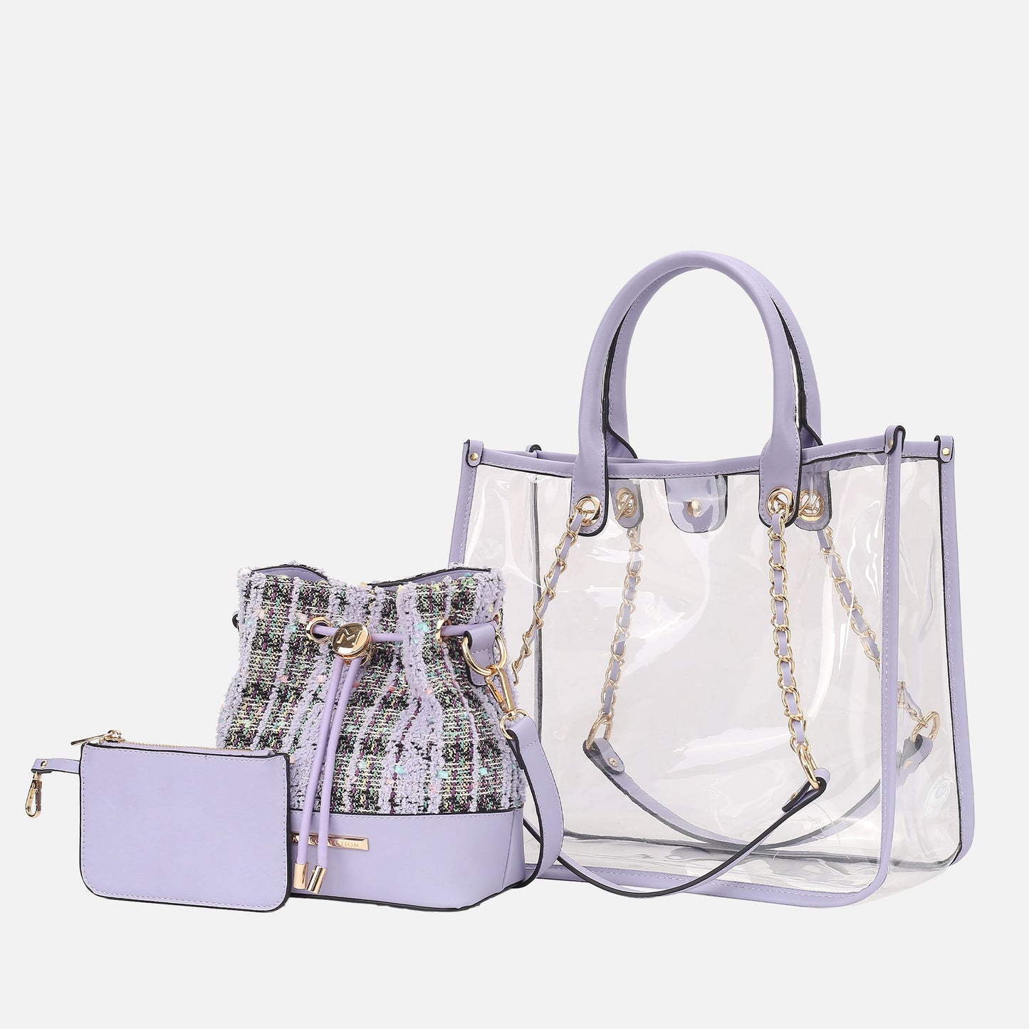 MKF Collection by Mia K. - Diva PVC Tote Bag with Tweed Bucket Bag