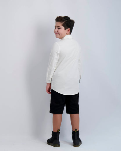 Long Sleeve Dress Shirt with Houndstooth Contrast