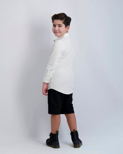 Long Sleeve Dress Shirt with Houndstooth Contrast