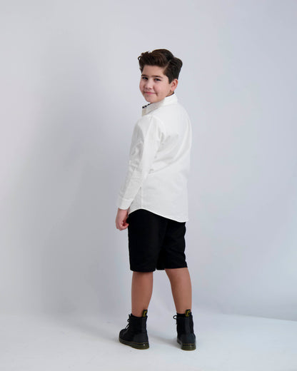 Black Buttons Long Sleeve Dress Shirt with Houndstooth Contrast