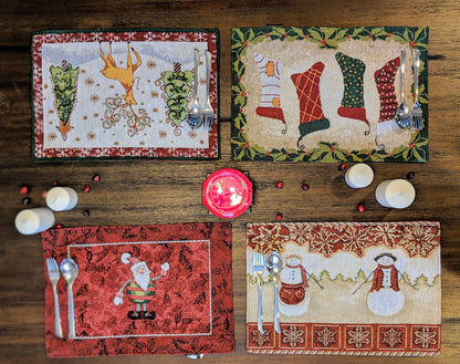Tache Mr. & Mrs. Snowman Couple Woven Tapestry Placemat Set of 4 (10323PM)