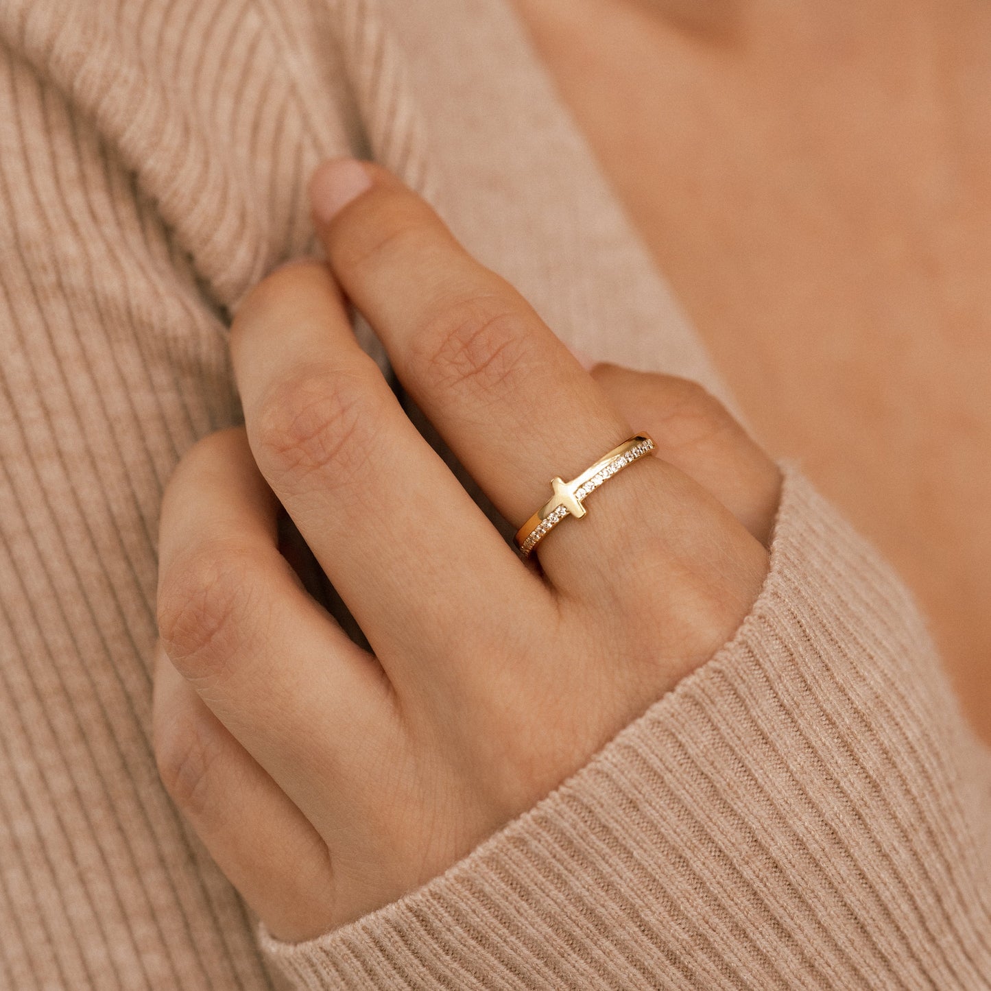 Mint & Lily Let God Be In Control Golden Cross Ring