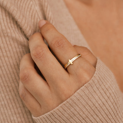 Mint & Lily Let God Be In Control Golden Cross Ring