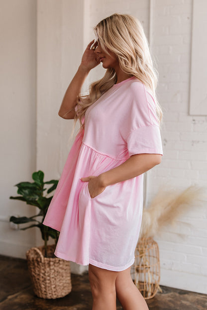 Threaded Pear Estella Pocketed Raw Edge Babydoll Dress