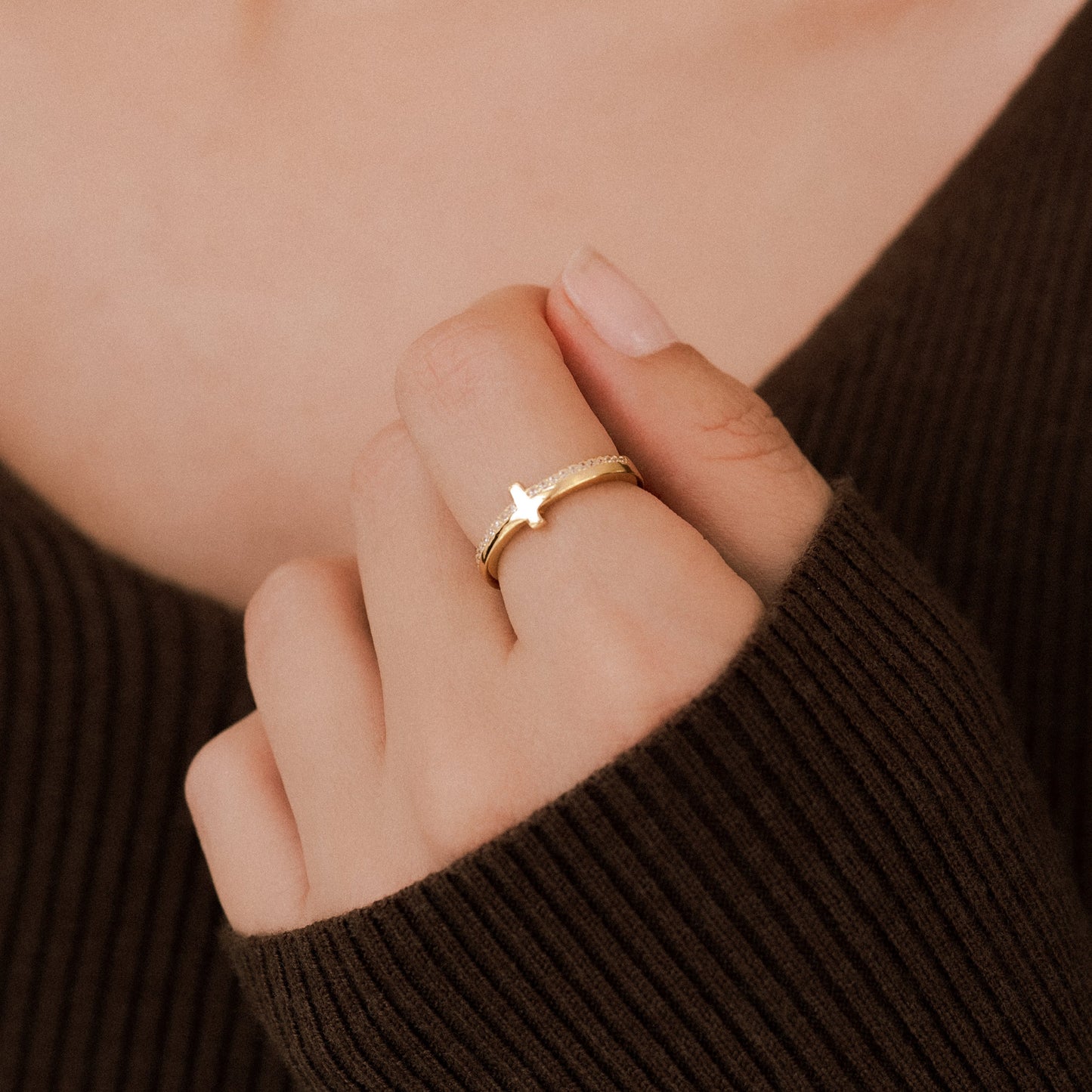 Mint & Lily Let God Be In Control Golden Cross Ring