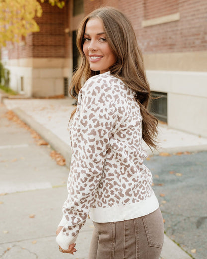 Leopard Knitted Cardigan - Khaki