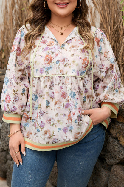 Threaded Pear Andi Striped Detail Babydoll PLUS Blouse