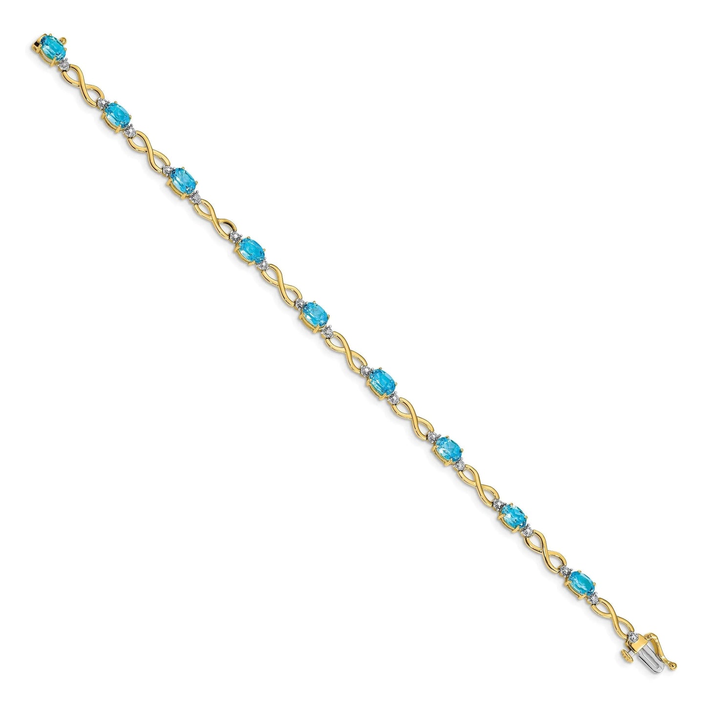 Genuine Swiss Blue Topaz Diamond Infinity Bracelet 14K Gold