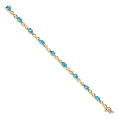 Genuine Swiss Blue Topaz Diamond Infinity Bracelet 14K Gold