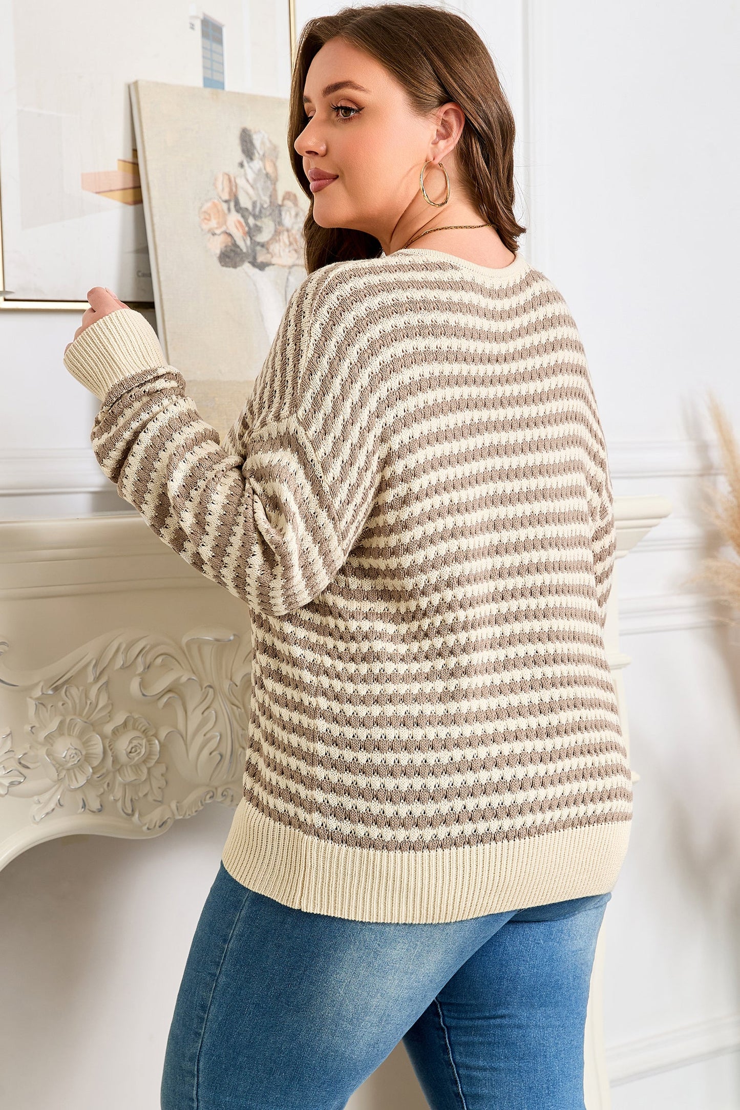 Threaded Pear Emory Stripe Drop Shoulder PLUS Sweater