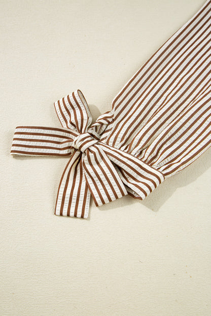 Threaded Pear Blair Tied Cuffs Seersucker Blouse