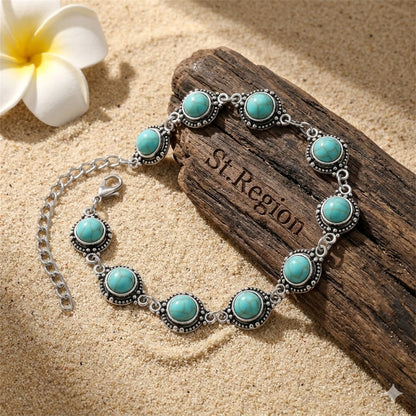 Turqouise & Silvertone Round Stations Anklet