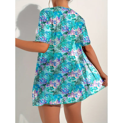 Printed High‑Waist Slimming Bikini Three‑Piece Set