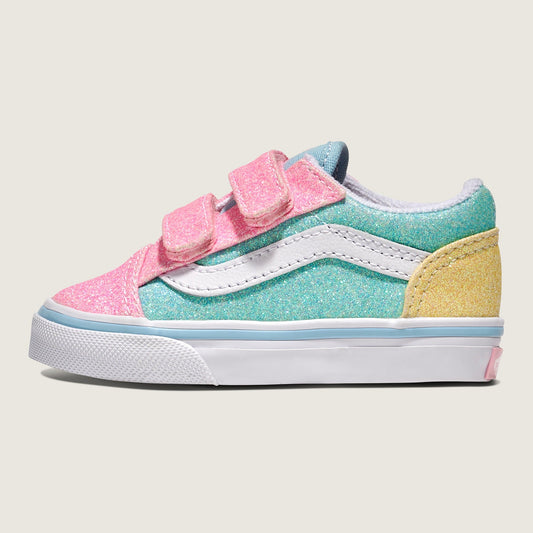 Vans Toddlers Old Skool V Glitter Pastel Blue Pink Yellow