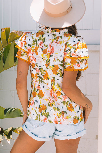 Threaded Pear Ailany Short Sleeve Floral Blouse