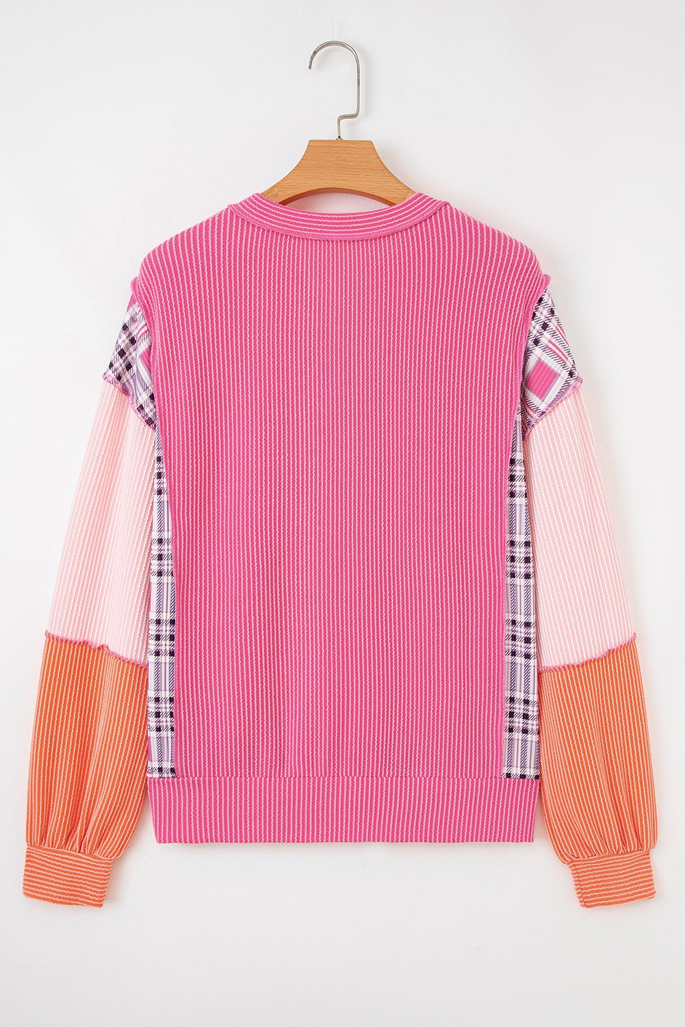 Threaded Pear Maddie Texture Colorblock Patchwork Long Sleeve PLUS Top