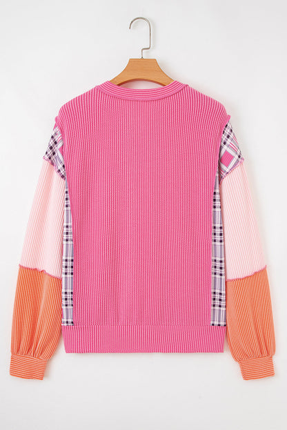 Threaded Pear Maddie Texture Colorblock Patchwork Long Sleeve PLUS Top
