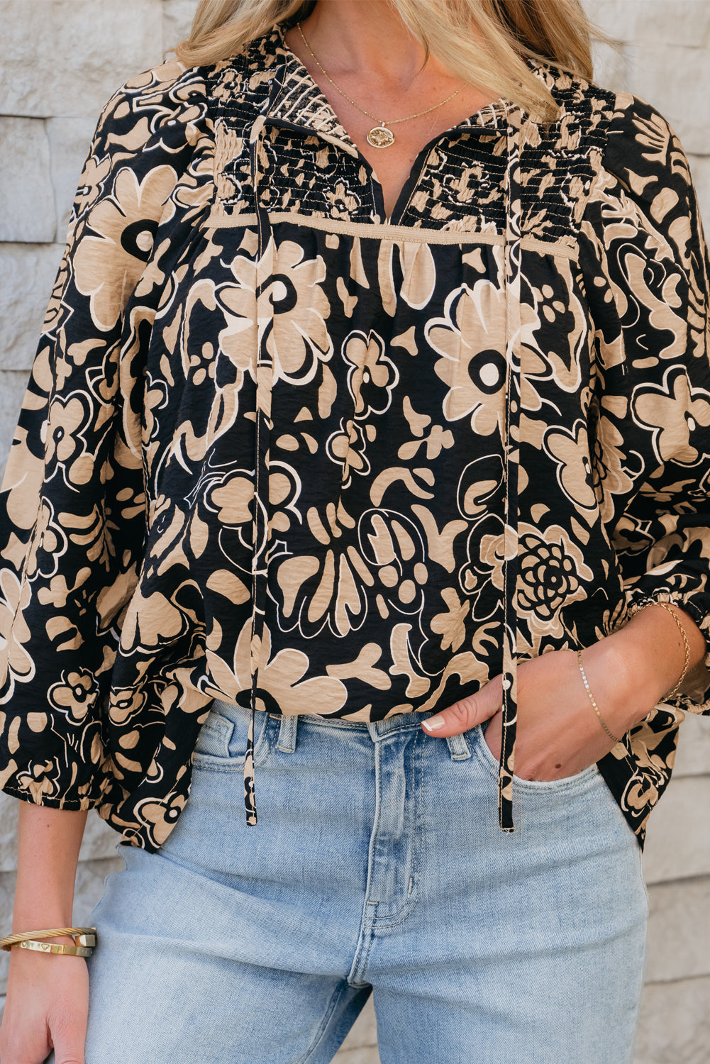 Threaded Pear Camilla Bracelet Sleeve Boho Blouse