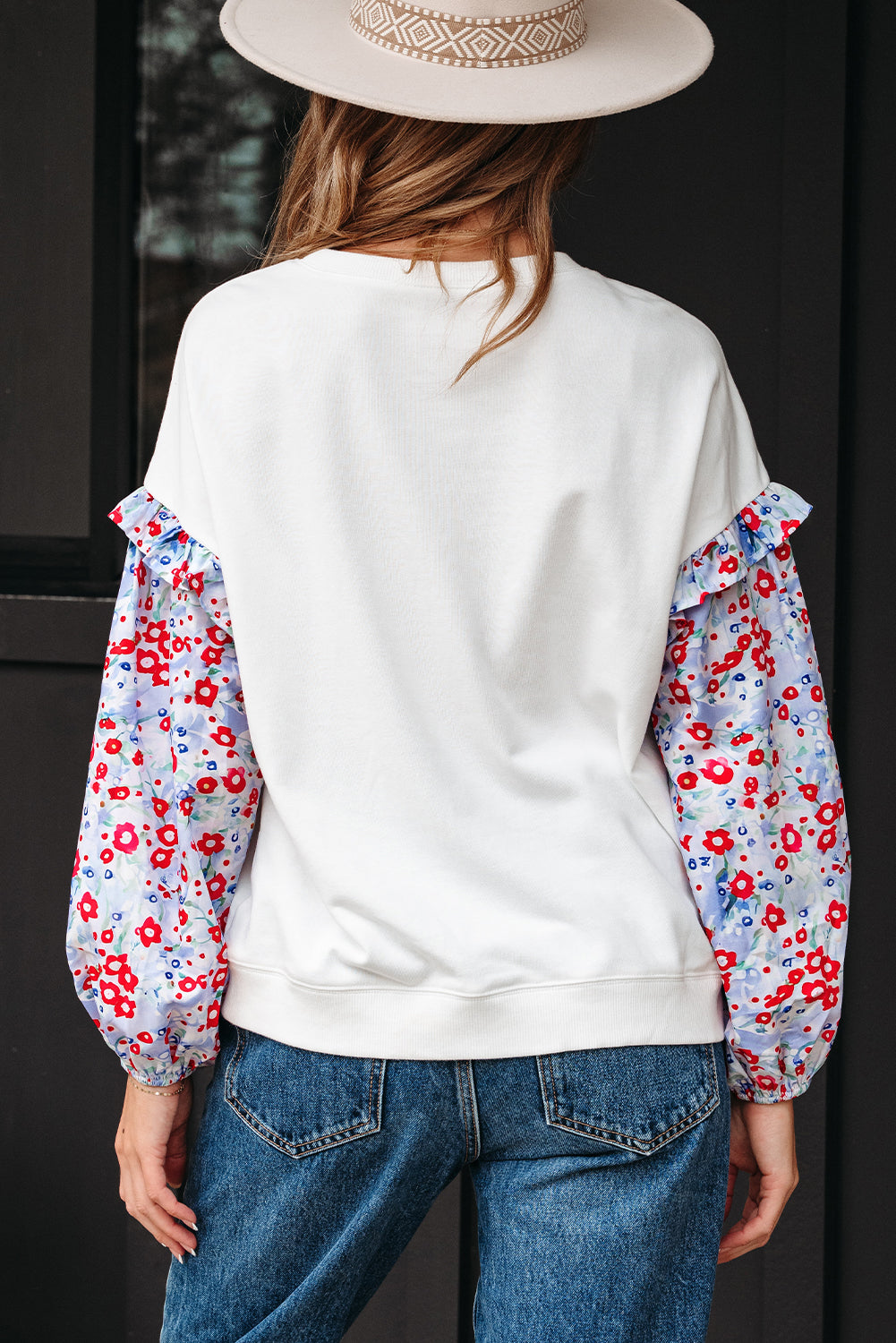 Threaded Pear Isabel Floral Ruffled Balloon Sleeve Loose Blouse