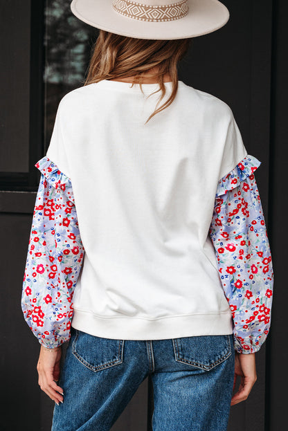 Threaded Pear Isabel Floral Ruffled Balloon Sleeve Loose Blouse