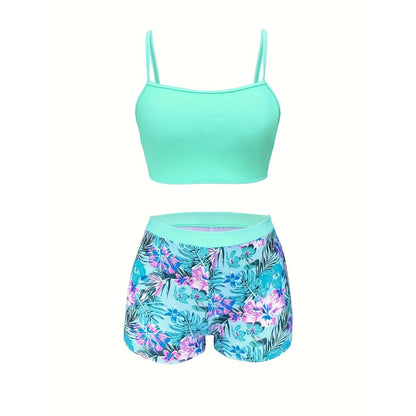 Printed High‑Waist Slimming Bikini Three‑Piece Set