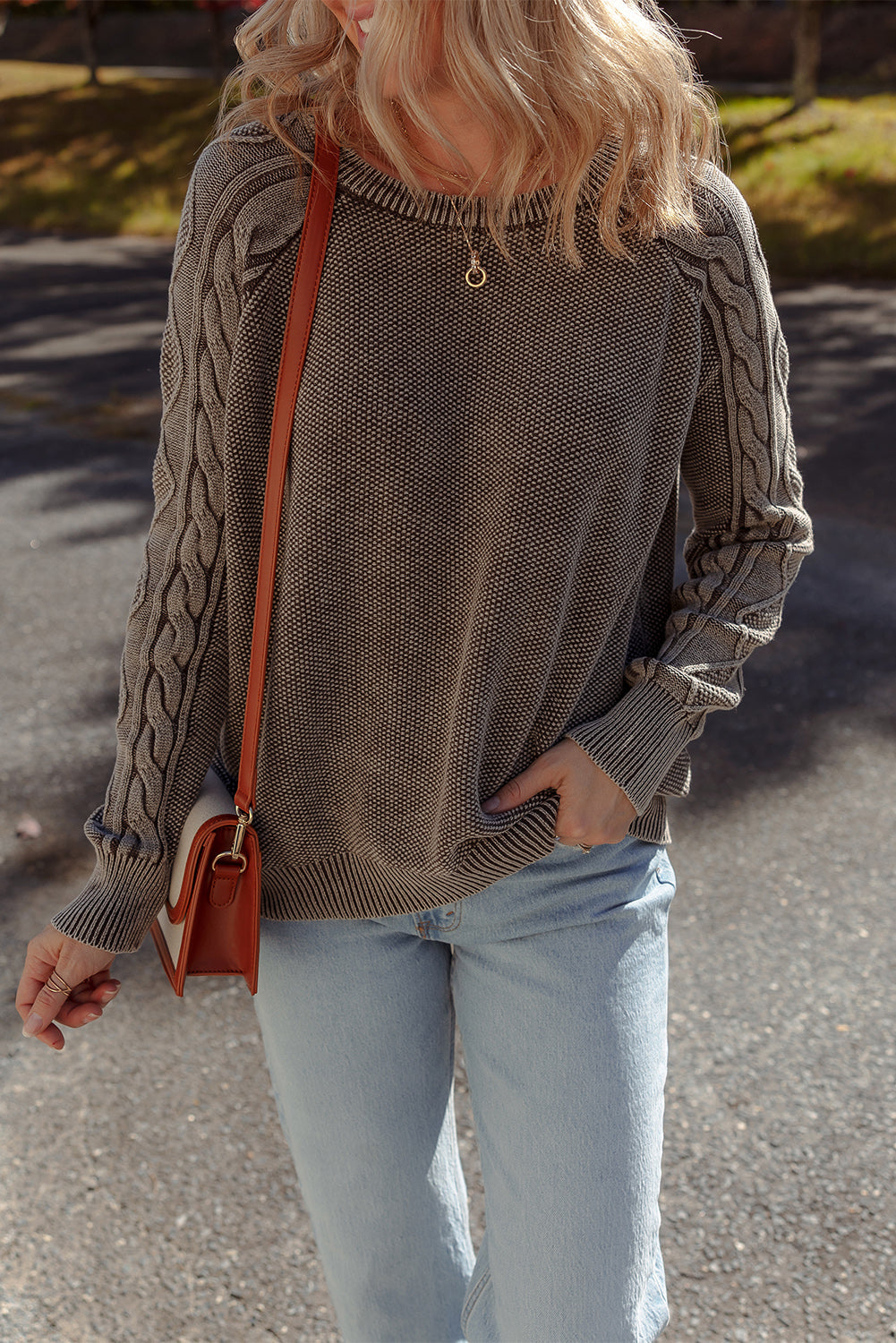 Threaded Pear Aria Knit Sleeve Casual Sweater