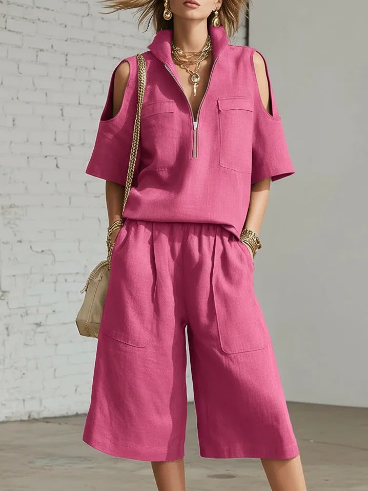 Short-Sleeve Shirt & Loose Shorts Two-Piece Set