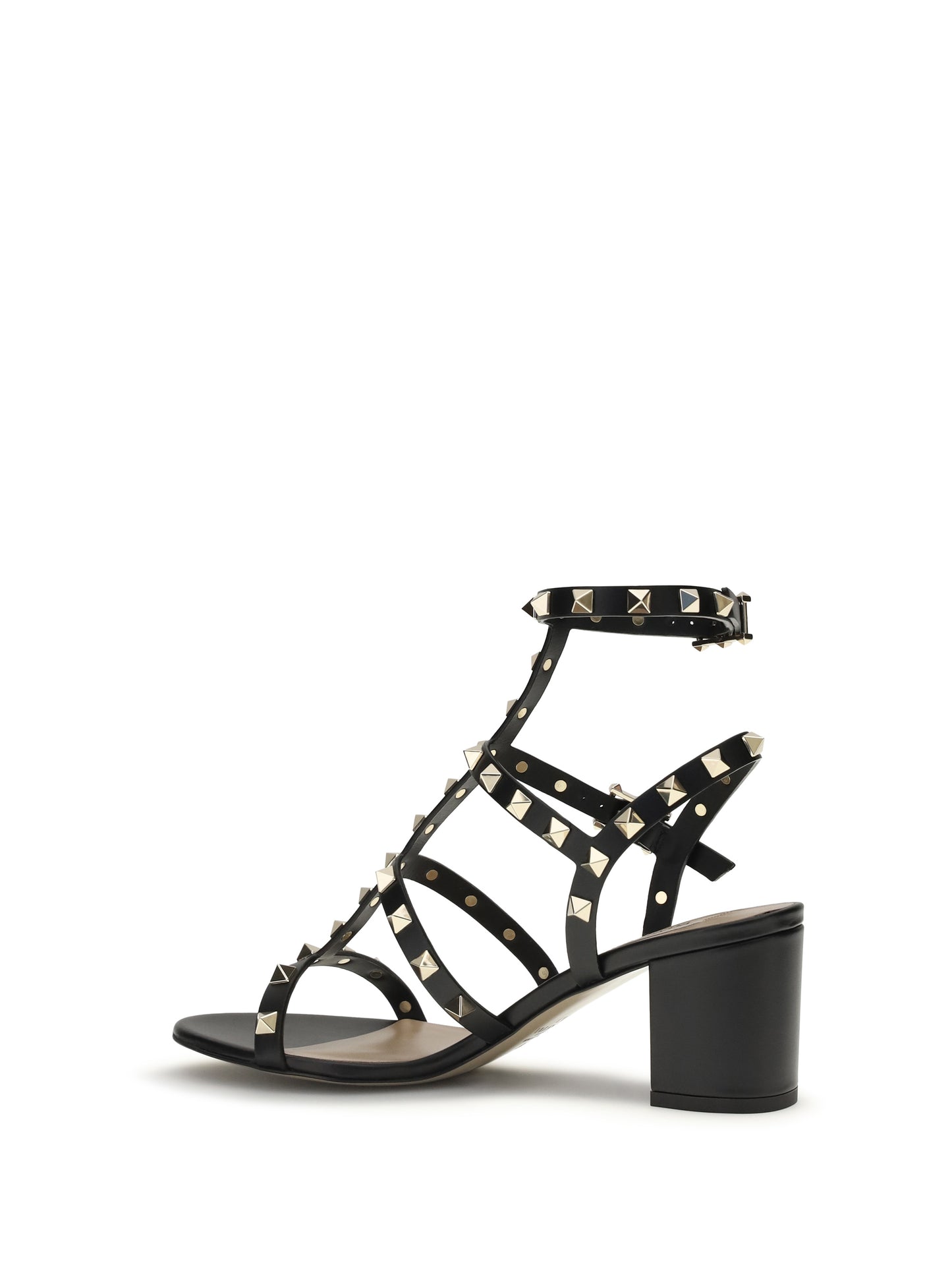 Sandal Rockstud Black Calf Leather